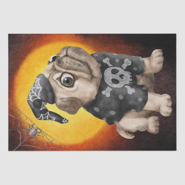 Halloween Watercolor Pug Dog Spider Tissue Paper (Front)