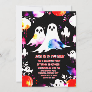 Halloween Watercolor pumpkin and ghosts party  Invitation
