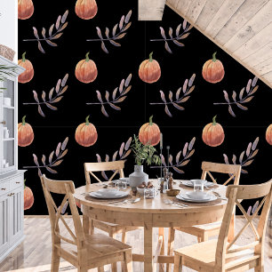 Halloween Watercolor Pumpkin and Leaves Wallpaper