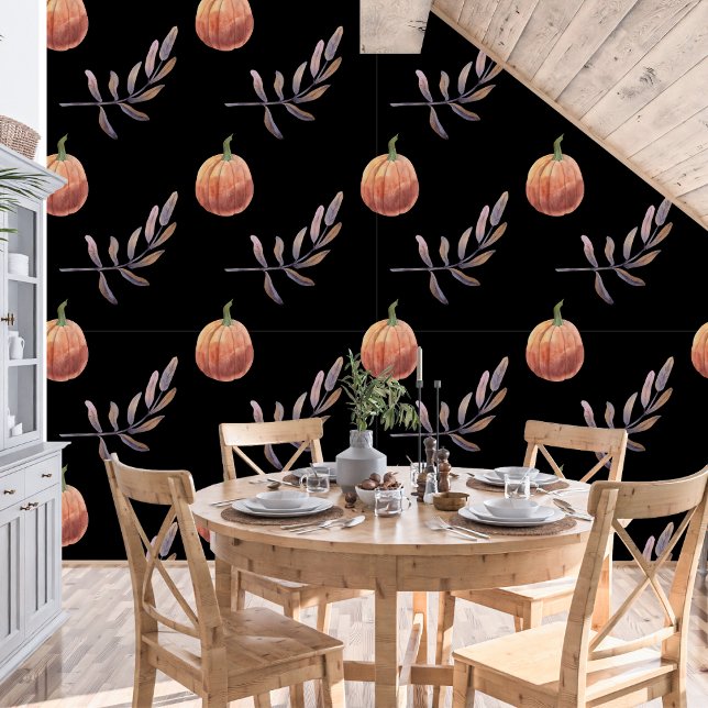 Halloween Watercolor Pumpkin and Leaves  Wallpaper (Creator Uploaded)