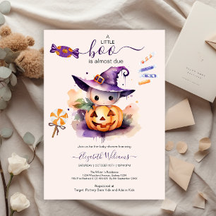 Halloween Watercolor Pumpkin Little Boo Baby Showe Invitation