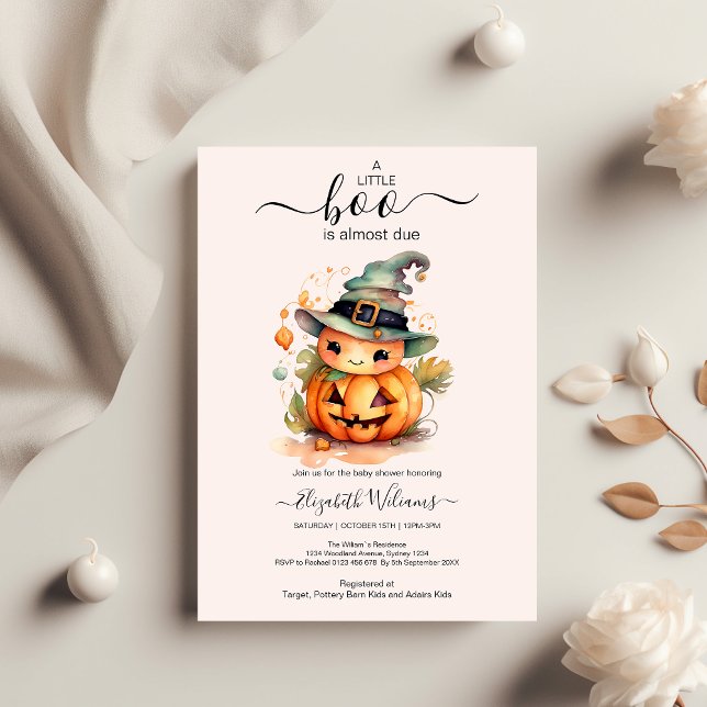 Halloween Watercolor Pumpkin Little Boo Baby Showe Invitation (Creator Uploaded)