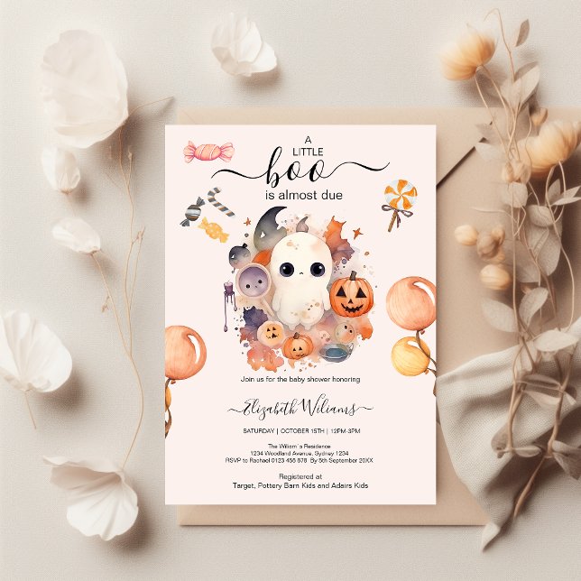 Halloween Watercolor Pumpkin Little Boo Baby Showe Invitation (Creator Uploaded)