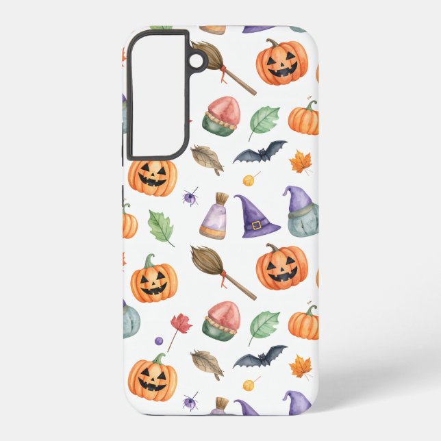 Halloween Watercolor Pumpkin Pattern Samsung Galaxy S22+ Case (Back)