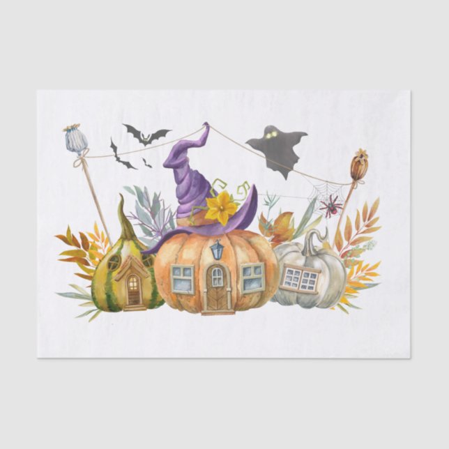Halloween Watercolor Pumpkins Tissue Paper (Front)