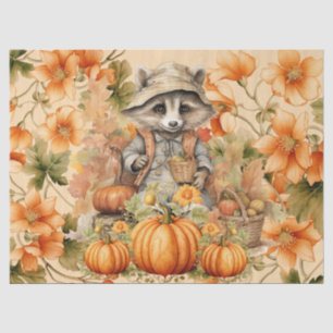 Halloween Watercolor Racoon & Pumpkins Decoupage Tissue Paper