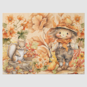 Halloween Watercolor Scarecrow Squirrel Decoupage Tissue Paper