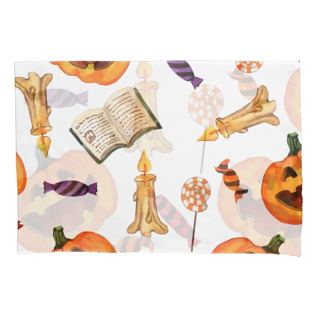 Halloween Watercolor: Seasonal Pattern Pillowcase (Front)