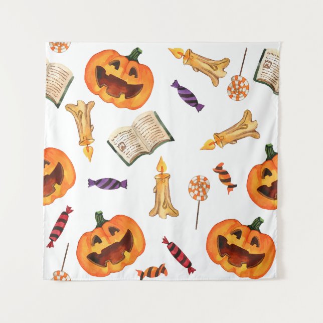 Halloween Watercolor: Seasonal Pattern Tapestry (Front)