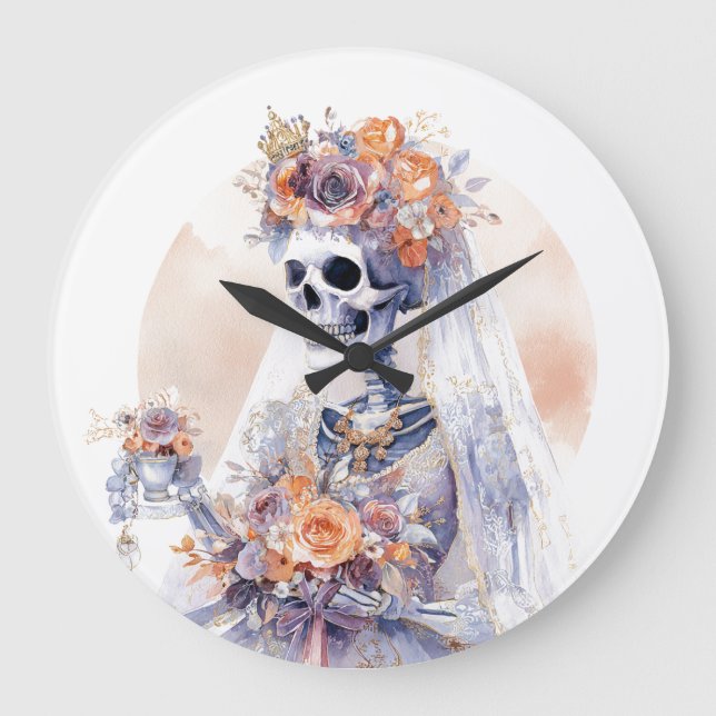 Halloween Watercolor Skeleton Wall Clock (Front)