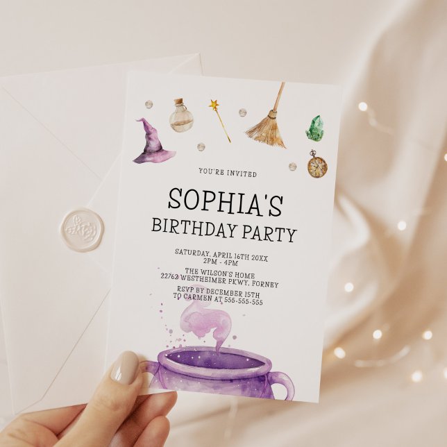 Halloween Watercolor Witch Birthday Party Invitation (Creator Uploaded)