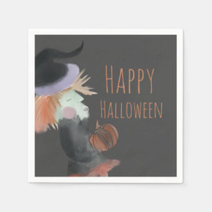Halloween Watercolor Witch Pumpkin   Napkin