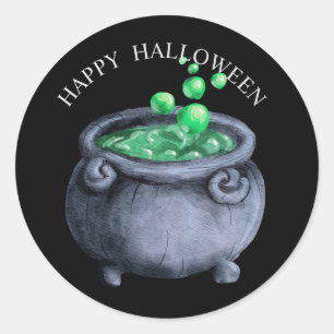 Halloween watercolour witches bubbling cauldron classic round sticker