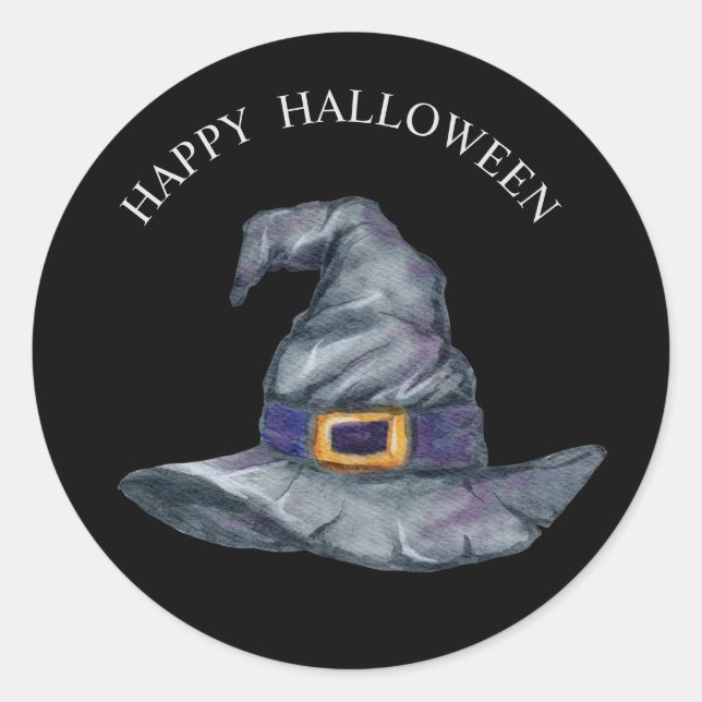 Halloween watercolour witches hat classic round sticker (Front)