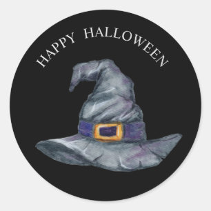 Halloween watercolour witches hat classic round sticker