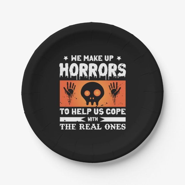 Halloween We Make Up Horrors Paper Plate (Front)