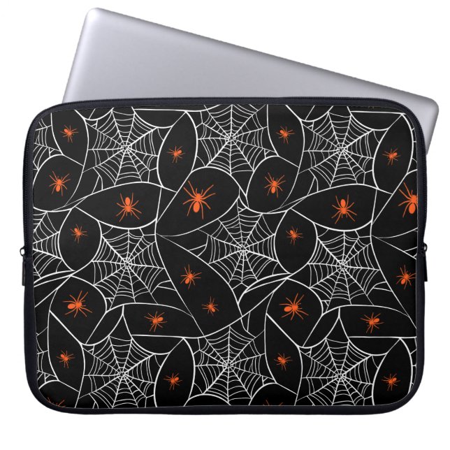 Halloween web and spiders background. laptop sleeve (Front)