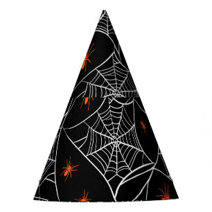 Halloween web and spiders background. party hat