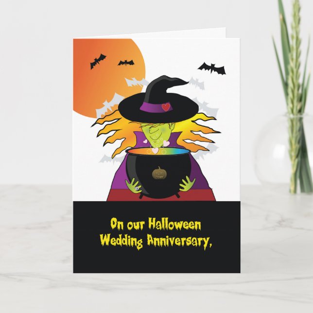 Halloween Wedding Anniversary Witches Brew Card (Front)