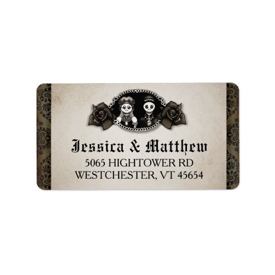Halloween Wedding Antique Skeletons Cameo Roses Address Label