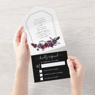 Halloween Wedding Autumn Fall Dark Burgundy Black All In One Invitation