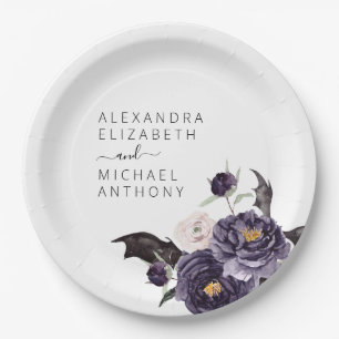 Halloween Wedding Autumn Fall Dark Purple Paper Plate