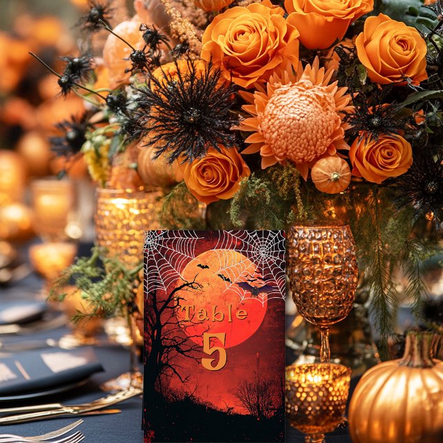  Halloween Wedding Bats Spider Webs Table Number (Halloween Table Card)