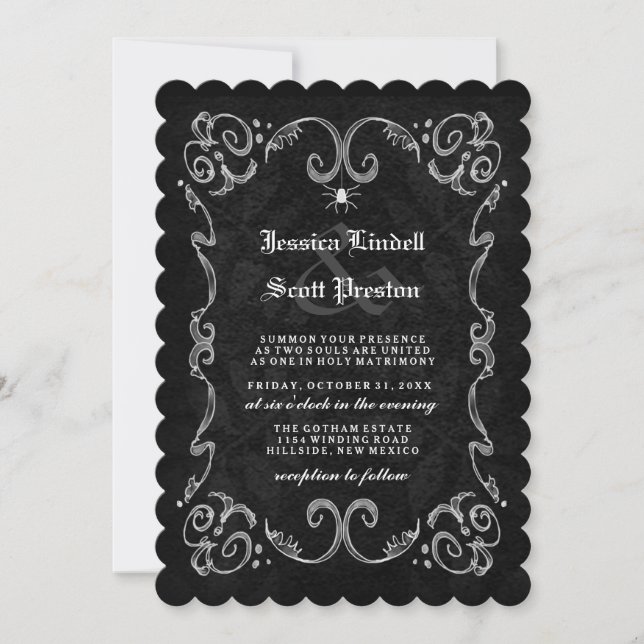 Halloween Wedding Black Gothic NAMES ON BACK Invitation (Front)