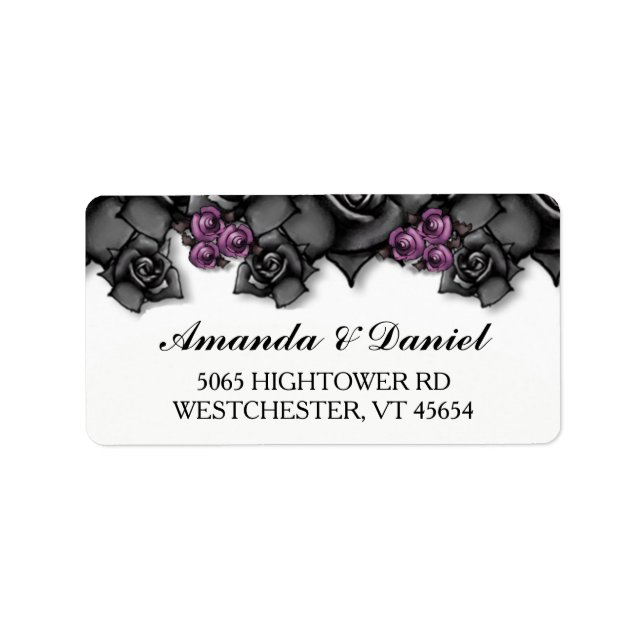 Halloween Wedding Black Purple Roses Address Label (Front)