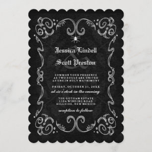 Halloween Wedding Black White Gothic STRIPED BACK Invitation