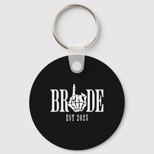 Halloween Wedding Bride Groom Skeleton Chelorette  Key Ring (Front)