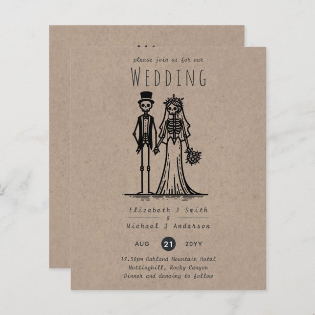 Halloween Wedding Cartoon Bride Groom Handdrawn (Front/Back)