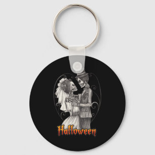 Halloween Wedding Day In October - Bride And Groom Key Ring