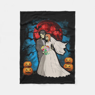 Halloween Wedding Gift Skeleton Couple Bride Groom Fleece Blanket