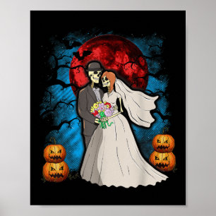 Halloween Wedding Gift Skeleton Couple Bride Groom Poster