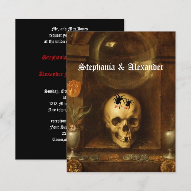 Halloween Wedding, Goth, Skull, Custom Invitation (Front/Back)