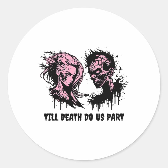 Halloween Wedding Gothic Bride Groom Zombies Till  Classic Round Sticker (Front)