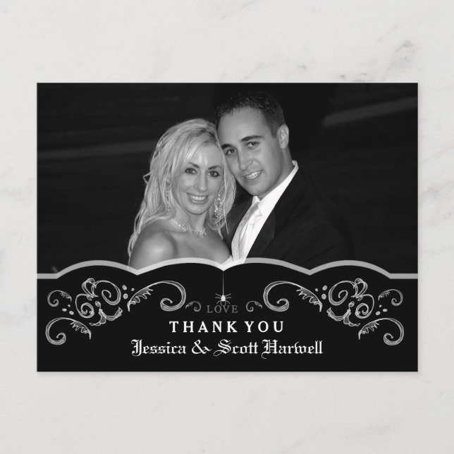 Halloween Wedding Gothic Scroll Photo Thank You Postcard (Front)