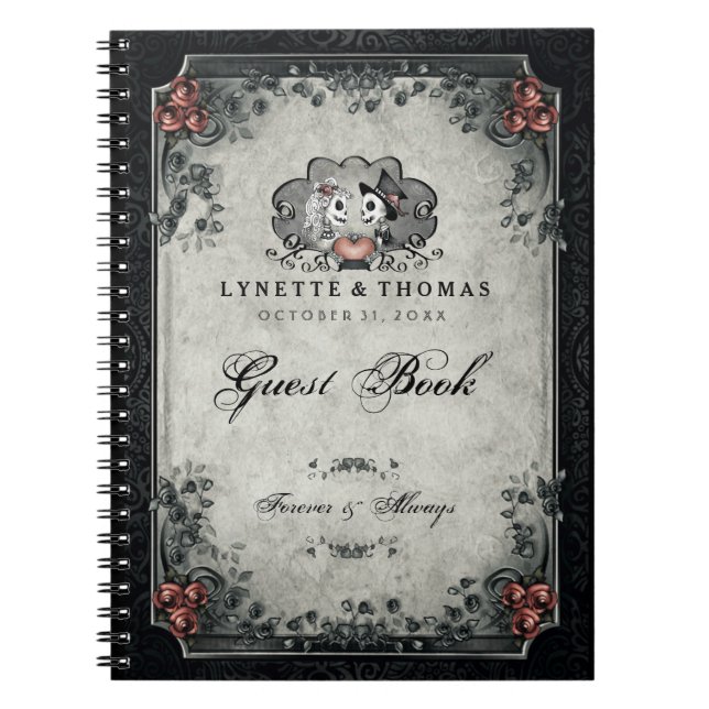 Halloween Wedding Guest Book Skeletons & Heart (Front)