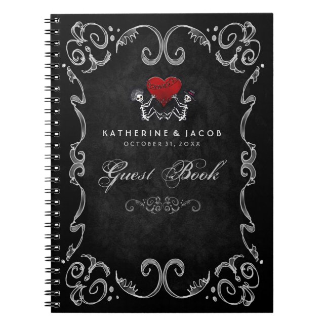 Halloween Wedding Guest Book Skeletons & Red Heart (Front)