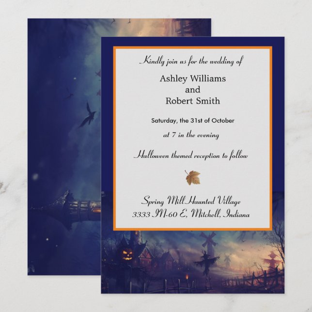 Halloween Wedding Invitation Flat Card Haunted (Front/Back)