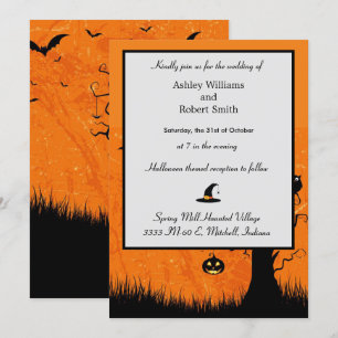 Halloween Wedding Invitation Flat Card Pumpkin