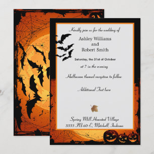 Halloween Wedding Invitation Flat Card Spooky Bats