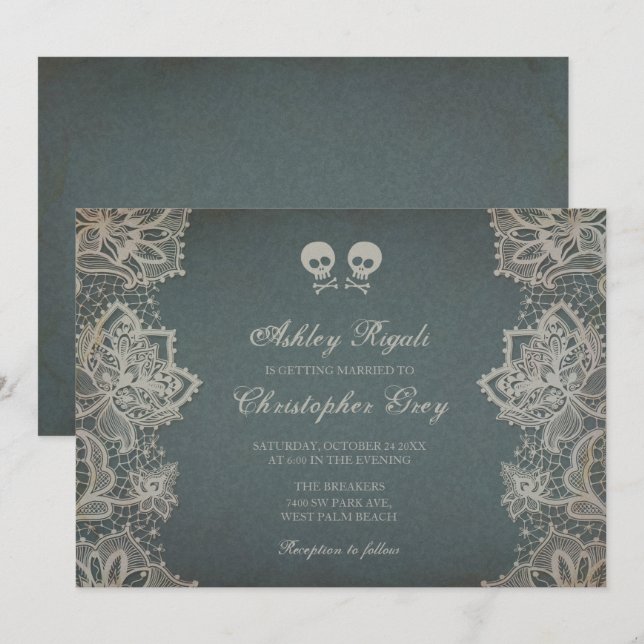 Halloween Wedding Invitation - Vintage Grey (Front/Back)