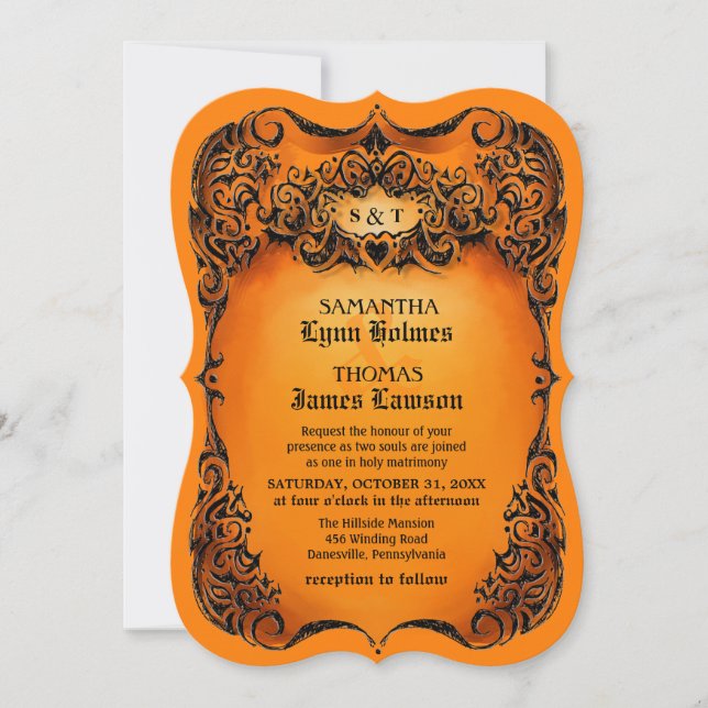 Halloween Wedding Invite - Orange & Black Border (Front)