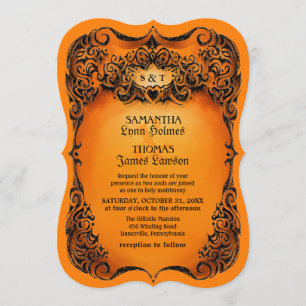 Halloween Wedding Invite - Orange - Black Border