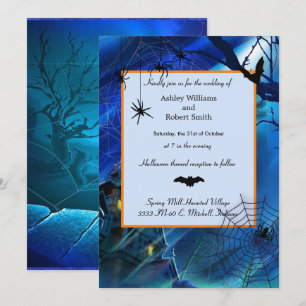 Halloween Wedding Midnight Blue Flat Invitation