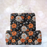 Halloween Wedding Orange White Black Giftwrap Wrapping Paper<br><div class="desc">Halloween Wedding Flowers in Orange White Black Giftwrap Wrapping Paper</div>