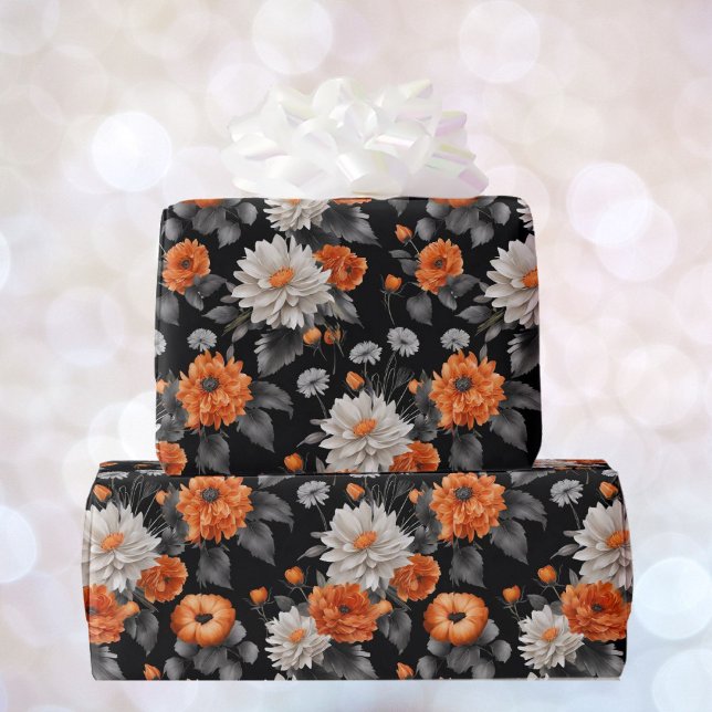 Halloween Wedding Orange White Black Giftwrap Wrapping Paper (Creator Uploaded)