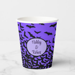 Halloween Wedding Personalise Names Fly Away Bats Paper Cups